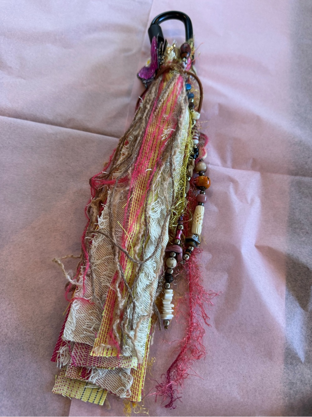Boho Pink & Gold Mixed-Fiber Purse Tassel Charm